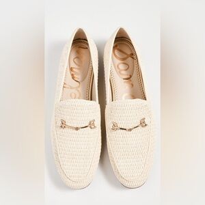 Sam Edelman Cream Woven Loafers with Gold Bit Accent